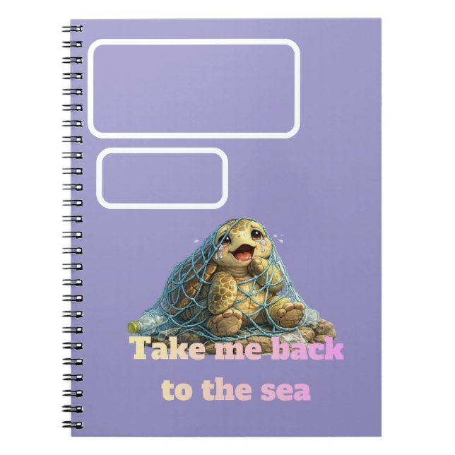 Sea Turtle Trapped in Fishing Net & Plastic Pollut Notebook (Front)