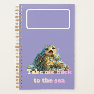 Sea Turtle Trapped in Fishing Net & Plastic Pollut Planner