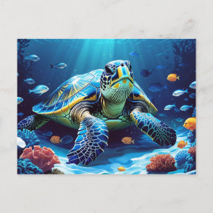 Sea Turtle, Tropical Fish, Ocean Coral Reef Postcard