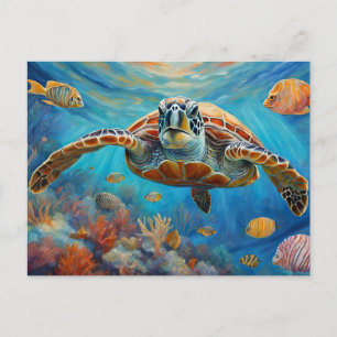 Sea Turtle, Tropical Fish Swimming in the Ocean Postcard