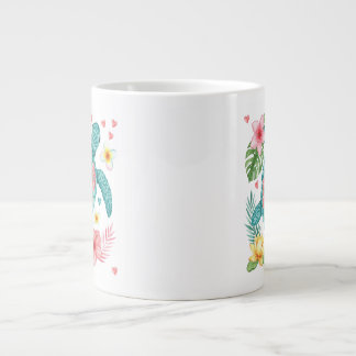 Sea Turtle Tropical Flowers Summer Large Coffee Mug