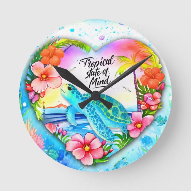 Sea Turtle Tropical State of Mind Round Clock (Front)