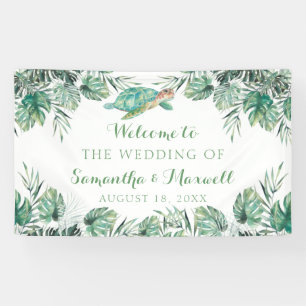 Sea Turtle Tropical Watercolor Wedding Backdrop Banner