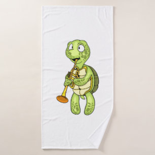 Sea Turtle Trumpet Player Kids Music Orchestra Bath Towel