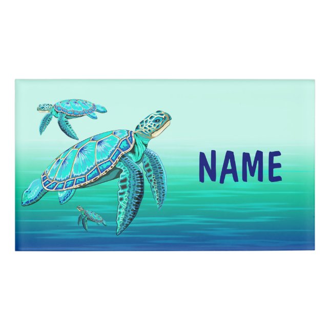Sea Turtle Turquoise Oceanlife Name Tag (Front)