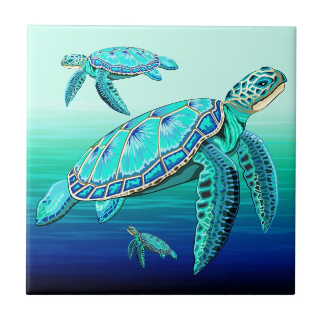 Sea Turtle Turquoise Oceanlife Tile (Front)