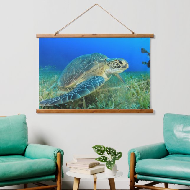 Sea Turtle Under Water  Hanging Tapestry (Living Room)