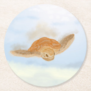 Sea Turtle under Water. Round Paper Coaster