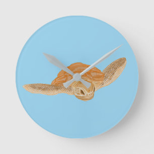 Sea Turtle under Water - transparent.   Round Clock