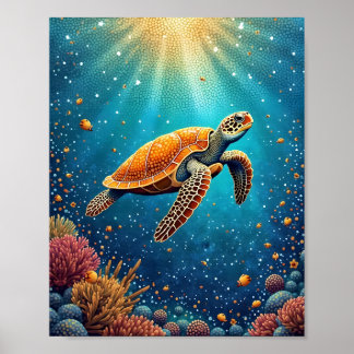 Sea Turtle Underwater Poster