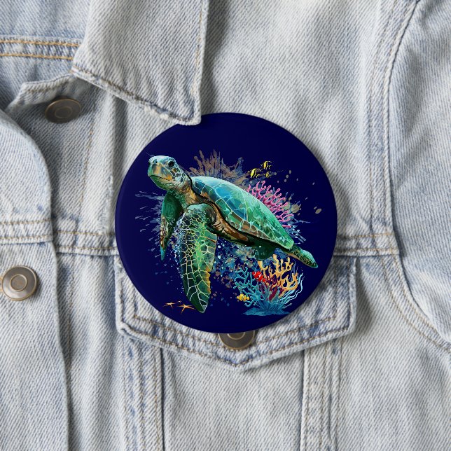 Sea turtle underwater watercolor Style 10 Cm Round Badge (In Situ)
