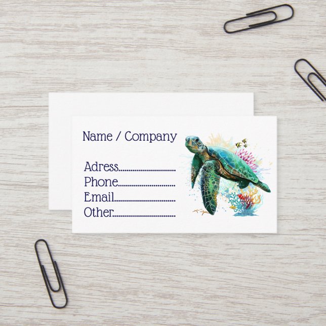 Sea turtle underwater watercolor Style Business Card (Front/Back In Situ)