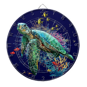 Sea turtle underwater watercolor Style Dartboard