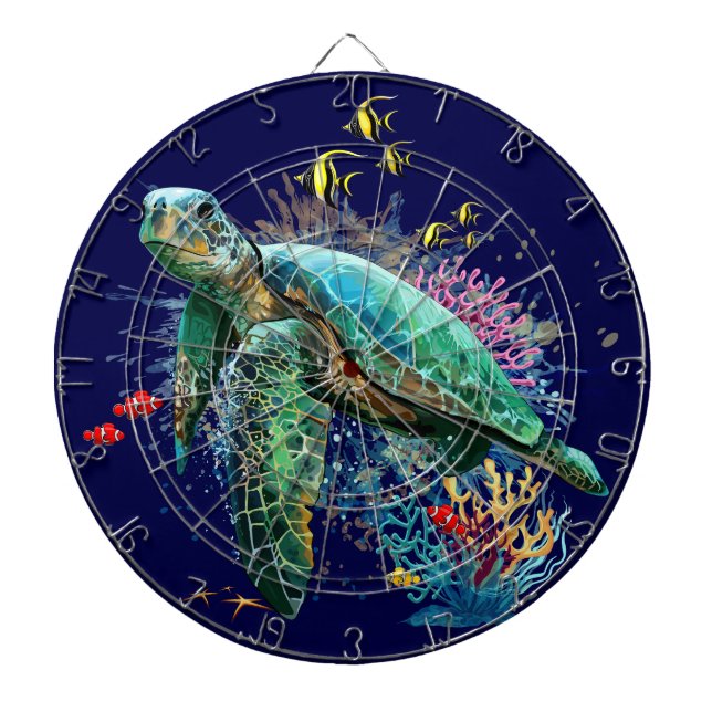 Sea turtle underwater watercolor Style Dartboard (Front)