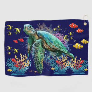 Sea turtle underwater watercolor Style Golf Towel