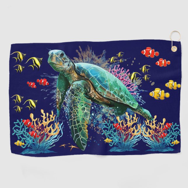 Sea turtle underwater watercolor Style Golf Towel (Horizontal)