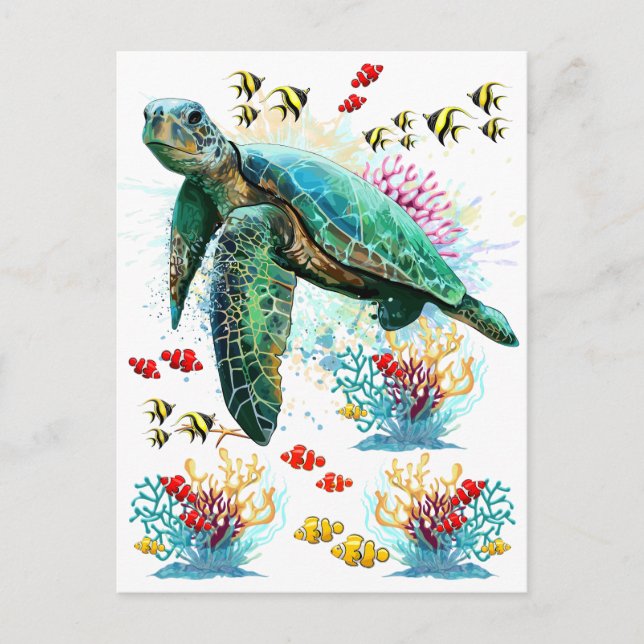 Sea turtle underwater watercolor Style Holiday Postcard (Front)