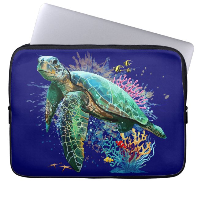 Sea turtle underwater watercolor Style Laptop Sleeve (Front)