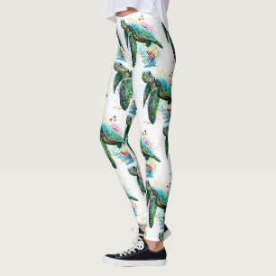 Sea turtle underwater watercolor Style Leggings