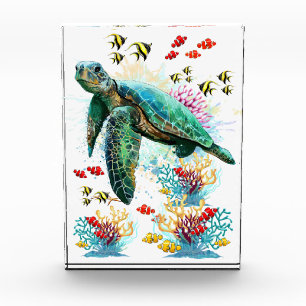 Sea turtle underwater watercolor Style Photo Block