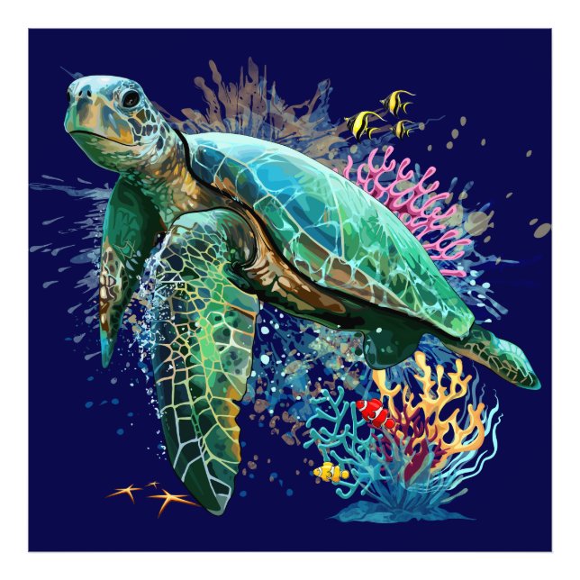 Sea turtle underwater watercolor Style Photo Print (Front)