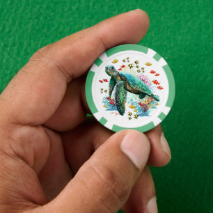 Sea turtle underwater watercolor Style Poker Chips