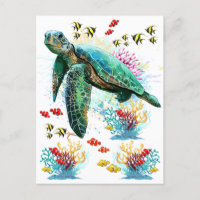 Sea turtle underwater watercolor Style