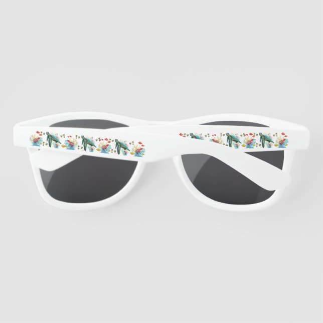 Sea turtle underwater watercolor Style Sunglasses (Back)