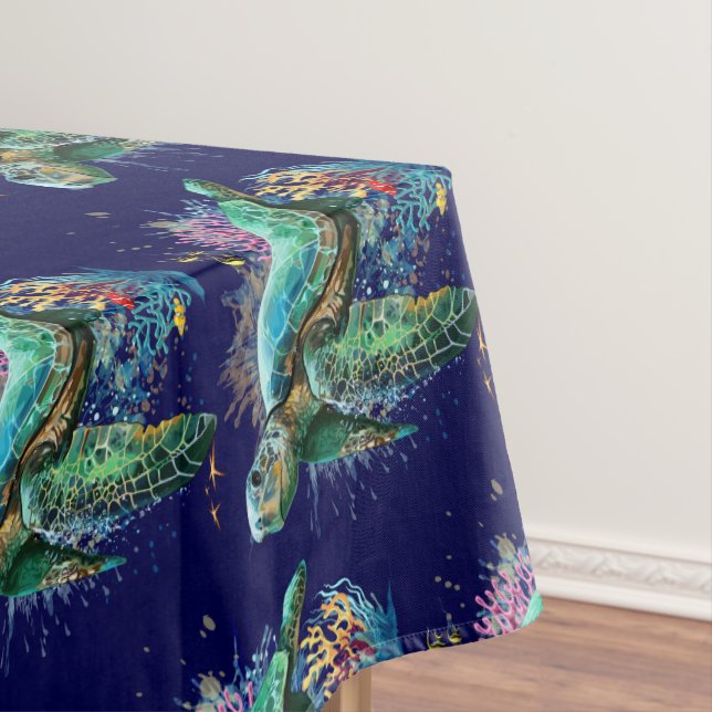 Sea turtle underwater watercolor Style Tablecloth (In Situ)