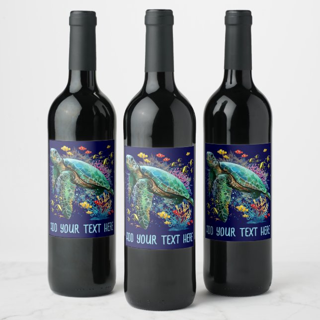 Sea turtle underwater watercolor Style Wine Label (Bottles)