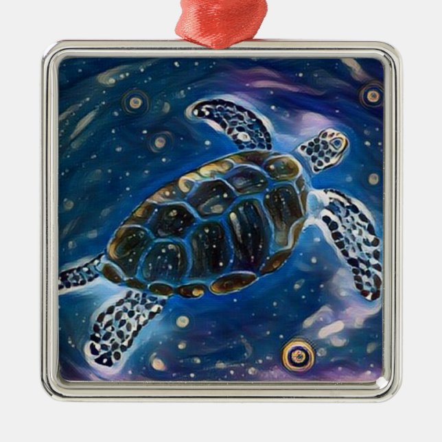 Sea Turtle Universe Watercolor Ornament (Front)