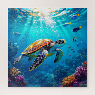 Sea Turtle Vibrant Colourful Underwater Scene Jigsaw Puzzle