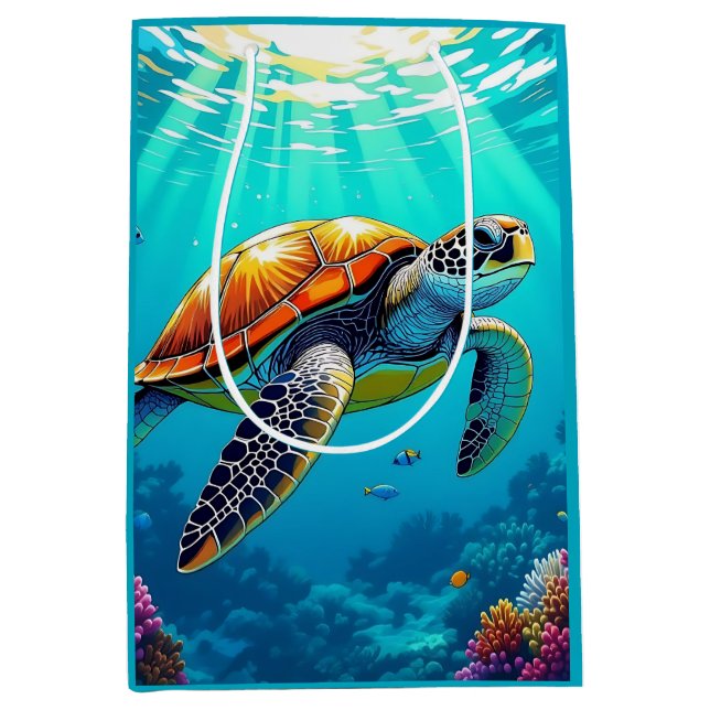 Sea Turtle Vibrant Ocean Illustration Medium Gift Bag (Front)