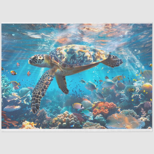 Sea Turtle Vibrantly Coloured  Decoupage  Tissue Paper (Front)