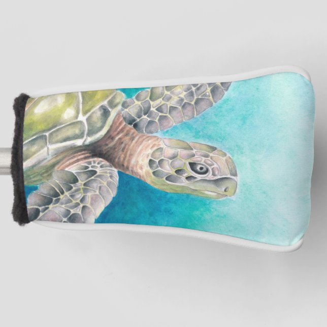 Sea Turtle Watercolor Green Golf Head Cover (Front)