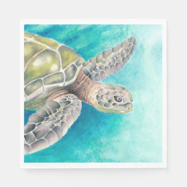 Sea Turtle Watercolor Green Napkin (Front)