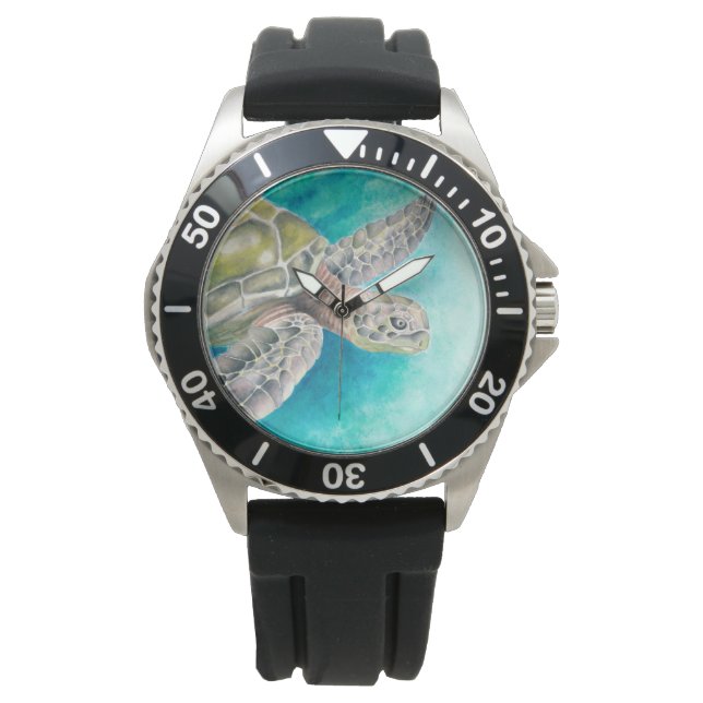 Sea Turtle Watercolor Green Watch (Front)