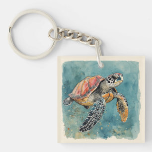 Sea Turtle Watercolor Key Ring