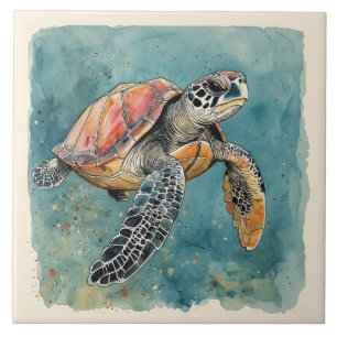 Sea Turtle Watercolor Tile
