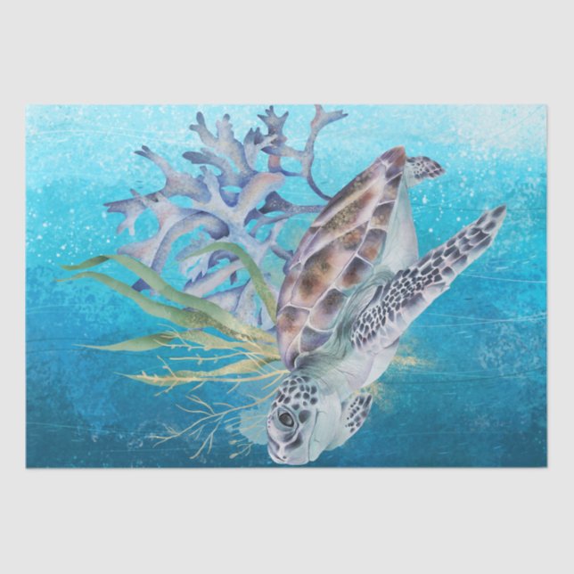 Sea Turtle Watercolor Tissue Paper (Front)