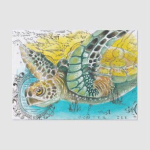 Sea Turtle Watercolor Vintage Map white Tissue Paper