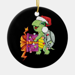 Sea Turtle Wearing Santa Hat Merry Christmas Light Ceramic Tree Decoration