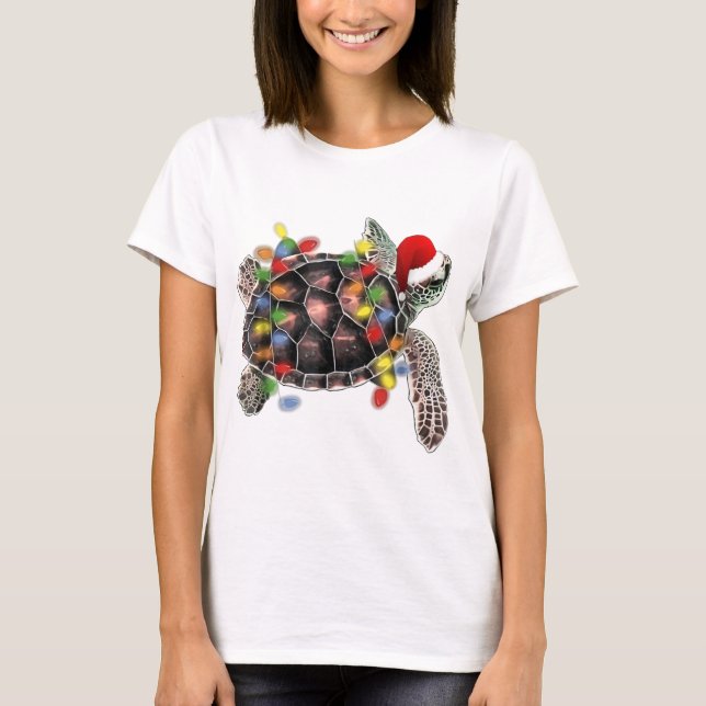 Sea turtle wearing santa hat merry christmas T-Shirt (Front)