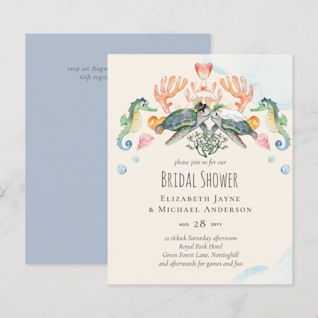Sea Turtle Wedding Bridal Shower Invites (Front/Back)