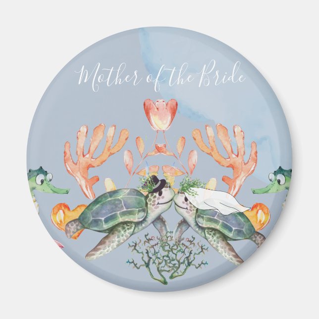 Sea Turtle Wedding Featuring Bride and Groom Magnet (Front)
