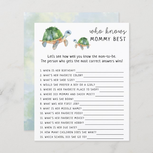 Sea Turtle - Who knows mummy best game (Front/Back)