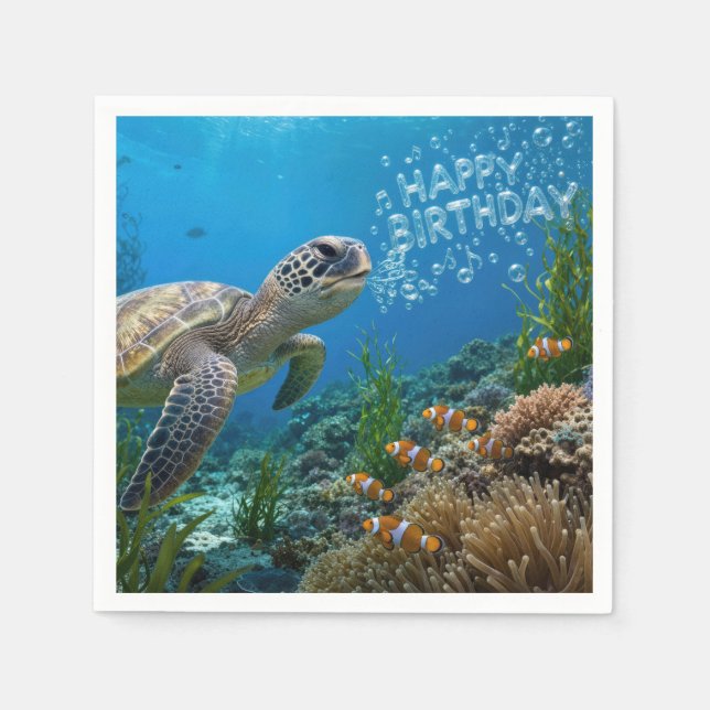 Sea Turtle With Birthday Bubbles Napkin (Front)
