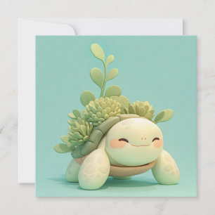 Sea Turtle with Green Succulent Garden Postcard