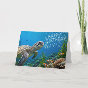 Sea Turtle With Happy Birthday Bubbles Card