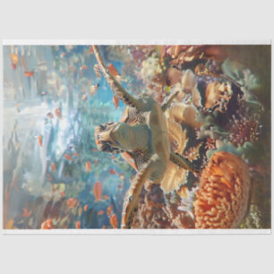 Sea Turtle with Teal Blue Ocean Decoupage Tissue Paper